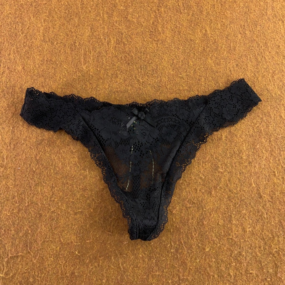 Syrn Womens Small Black Lace Bow Detail Thong Underwear New